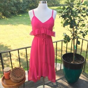 Calvin Klein Pink Chiffon Ruffle High Low Midi Dress Size 4